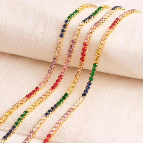 Rainbow Zircon Tennis Necklace 18K Gold Plated Brass Colorful Choker Jewelry For Women Elegant