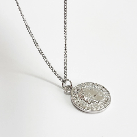 925 Sterling Silber Vintage Runde Münze Anhänger Halskette Für Frauen Einfach Retro Porträt Geprägt Weißgold Plattiert