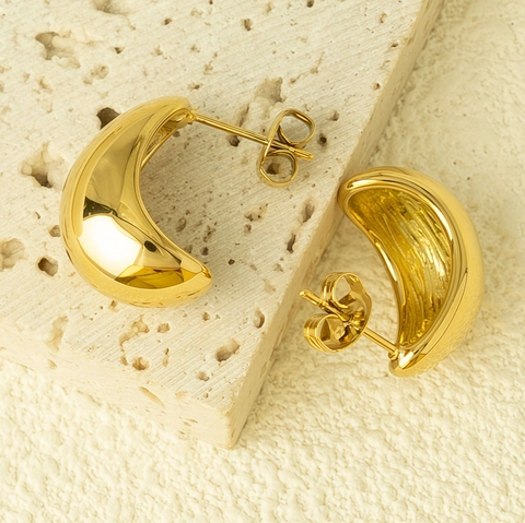 Boucles d'Oreilles Créoles en Forme de C Lune en Acier Inoxydable Vintage Pour Femmes Plaquées Or 18K Bijoux Géométriques