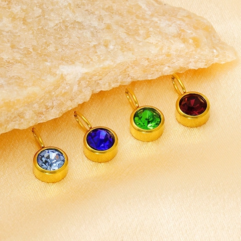 Colgantes Redondos De Piedra De Nacimiento Acero Inoxidable Chapado En Oro 18K Circonita De Colores DIY Joyería Moda Mujeres