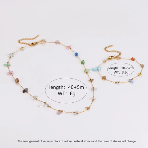 Ensemble Collier Et Bracelet En Acier Inoxydable 304 Avec Pierres Naturelles Colorées Irrégulières Plaqué Or 18K Pour Femme
