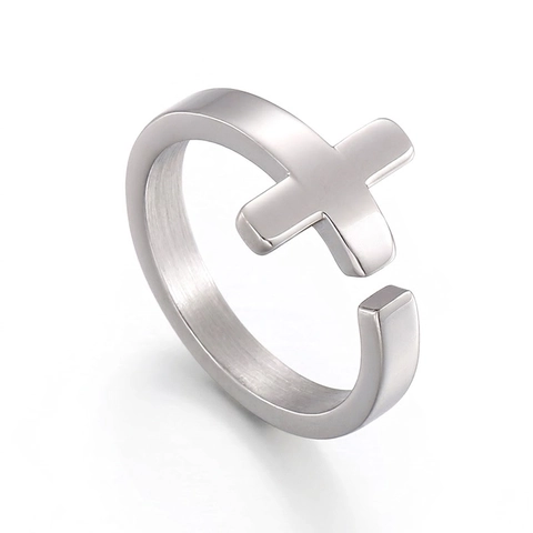 Anello Aperto Con Croce In Acciaio Inossidabile Regolabile Minimalista Retro Punk Gioielli Per Uomo Donna
