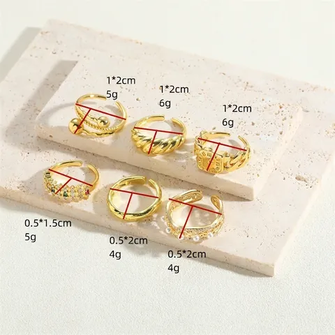 Anillos Abiertos Ajustables Para Mujer Cobre Chapado En Oro Con Zircón Perla Artificial Estilo Vintage Geométrico Irregular