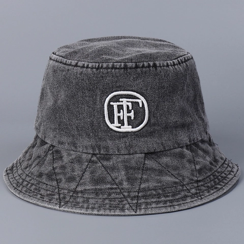 Chapeau De Pêcheur En Jean Lavé Vintage Décontracté Protection Solaire Large Bord Broderie FF Pour Hommes Femmes Rétro