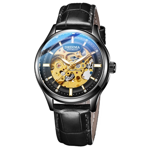 Automatic Mechanical Watch Men Skeleton Tourbillon Luminous Waterproof Stainless Steel Leather Strap Business Luxury