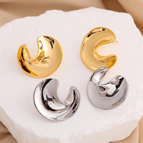 Orecchini A Cerchio Geometrici In Ottone Placcato Oro 18K Con Perno In Argento Sterling 925 Curve Organiche Minimaliste
