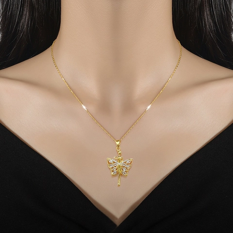 Collier Pendentif Fée Papillon Avec Pendentif En Cuivre Zircon Et Chaîne En Acier Titane Bijoux De Luxe Pour Femmes