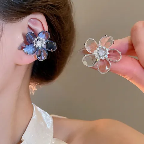 Orecchino A Clip Floreale Rame Cristallo Zircone Scintillante Dolce Non Forato Clip Per Osso Dell'orecchio Gioielli
