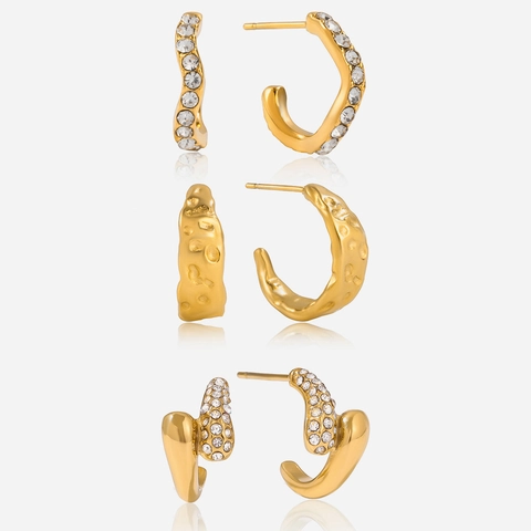 Chunky C Hoop Earrings 18K Gold Plated Stainless Steel Rhinestone Waterproof Hypoallergenic Trendy Jewelry For Women
