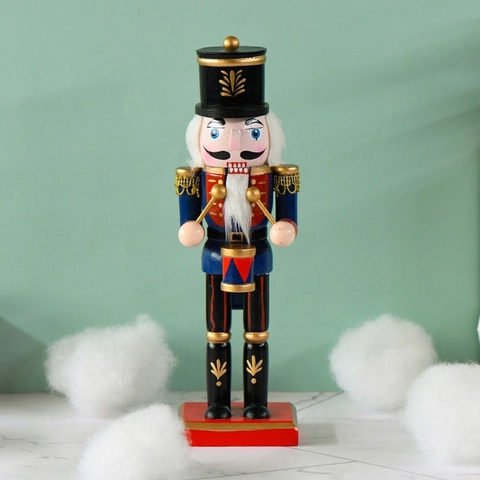 Cascanueces Soldado Adorno Madera Pintada Figura Tamborilero Azul Decoración De Mesa De Navidad Clásica Regalo