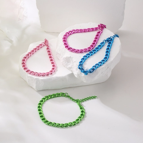 Bracelet Gourmette En Acier Inoxydable Plaqué Coloré Pour Femmes Bijoux De Style Punk Hip Hop À La Mode Avec Chaîne Réglable