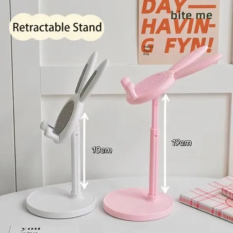 Desktop Phone Tablet Stand Adjustable Height Retractable Plastic Alloy Silicone Cute Rabbit Ear Cartoon Non-Slip Holder