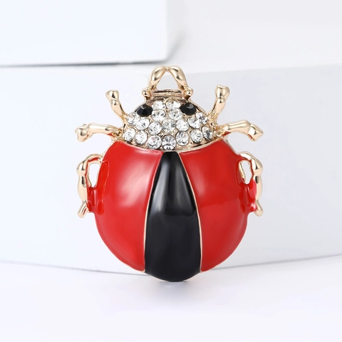 Mode Legierung Emaille Marienkäfer Brosche Süße Rot Schwarz Insekt Pin Schmuck Mit Strass Für Damen Anzug Mantel Zubehör