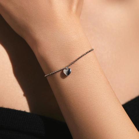 Bracciale In Argento Sterling 925 Con Ciondolo A Cuore Catena A Sfere Per Donna Gioielli Lucidi Regolabili