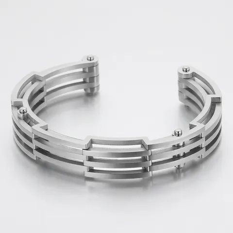 Bracciale Rigido Aperto Da Uomo Acciaio Al Titanio Multistrato Geometrico Meccanico Industriale Rock Punk Biker Stile