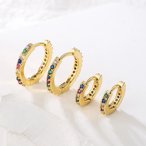 Orecchini Huggie Hoop Minimalisti Moda INS Rame Placcato Oro Con Intarsio Di Zirconi Colorati Gioielli Vintage Per Donna