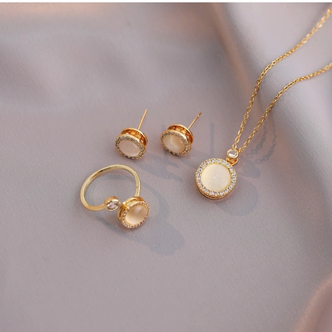 Cat Eye Stone Pendant Necklace Stainless Steel Rotating Zircon Elegant Trendy Minimalist Jewelry Gift For Women