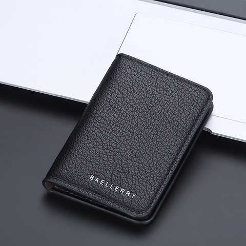 Herren Bifold Geldbörse Ultradünn PU Leder Litschi Struktur Kartenhalter Business RFID Schutz Geldklammer