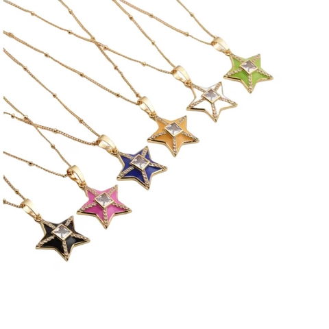 Stern Anhänger Halskette Kupfer Zirkonia Emaille Zierliche Perlenkette Mode Schmuck Für Frauen Elegant