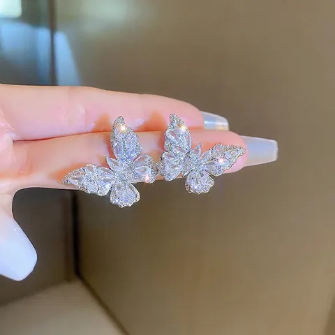 Pendientes De Mariposa Elegantes Aleación Circón Con Poste De Plata De Ley 925 Joyería De Moda Para Mujeres