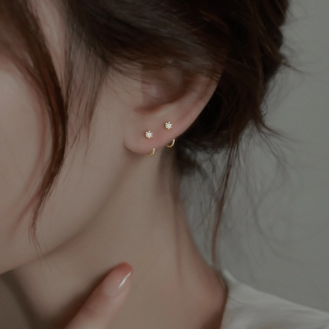 Minimalist Cubic Zirconia Hook Earrings Copper J-Shaped Daily Commuter Ear Studs For Women
