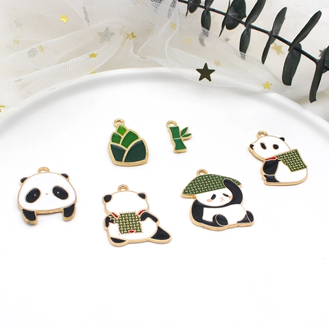 Ciondoli Panda E Bambù In Lega Smaltata Per Creazione Di Gioielli Fai Da Te Bracciale Collana Accessori Artigianali Animali