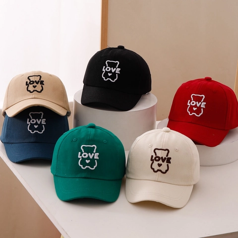Gorra De Béisbol Para Niños Algodón Transpirable Protección Solar Bordado Oso Dibujos Animados Sombrero Sol Ajustable