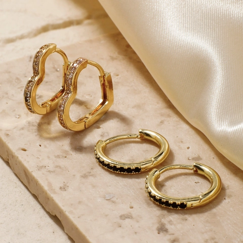 Orecchini A Cerchio In Rame Cuore Tondo Placcati Oro Zirconia Incastonata Huggie Per Donna Stile Minimalista INS Gioielli
