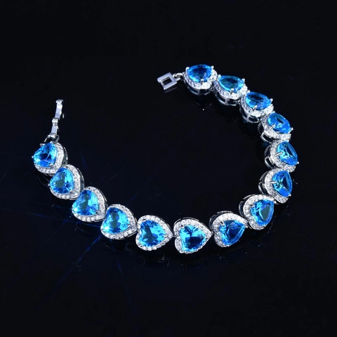 Pulsera De Tenis En Forma De Corazón Con Gema Azul Cobre Joyería De Lujo Brillante Para Mujeres Regalo De Aniversario