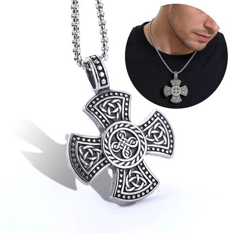 Collana Con Pendente Croce Celtica Acciaio Inossidabile Retro Nodo Celtico Gioielli Vintage Per Uomo Stile Punk Gotico