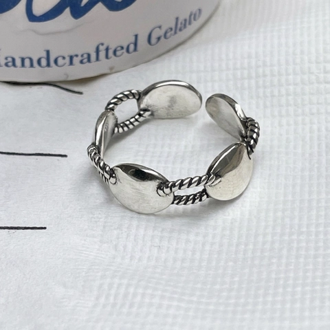 Anello In Argento Sterling 925 Retrò Doppio Strato Dischi Irregolari Torsione Intrecciato Aperto Regolabile Gioielli Donna