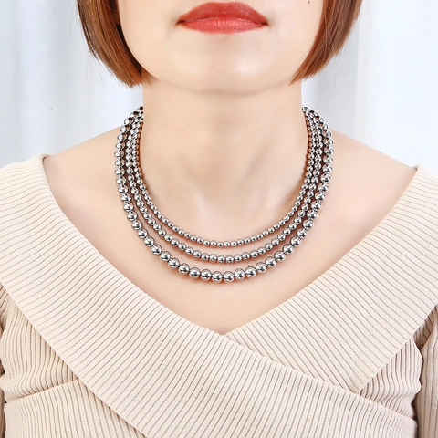 Minimalist Stainless Steel Bead Chain Necklace For Women Waterproof Non-fading Silver Gold Plated Round Ball Necklace Fashion Jewelry Gift
