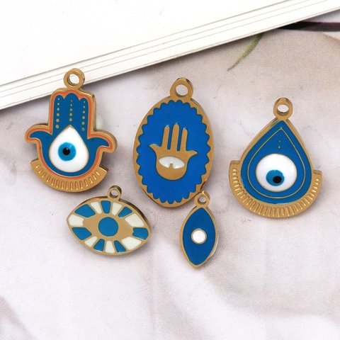 Böser Blick Hamsa Hand Anhänger Edelstahl Emaille Charms Für DIY Schmuckherstellung Halsketten Armbänder Zubehör