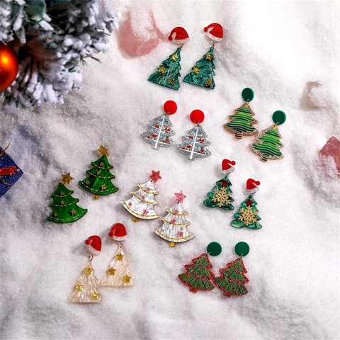 Weihnachten Hänger Ohrringe Neuheit Acryl Glitzer Weihnachtsbaum Mit Legierung Ohrstecker Festlicher Schmuck