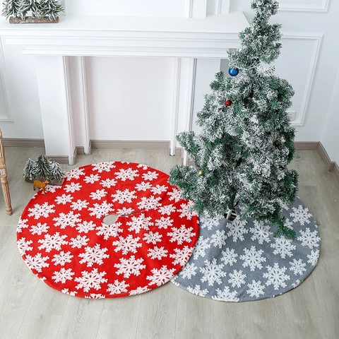 Jupe De Sapin De Noël Peluche Motif Flocon De Neige Décor De Fête De Vacances Couverture De Base En Flanelle Ronde Ornement