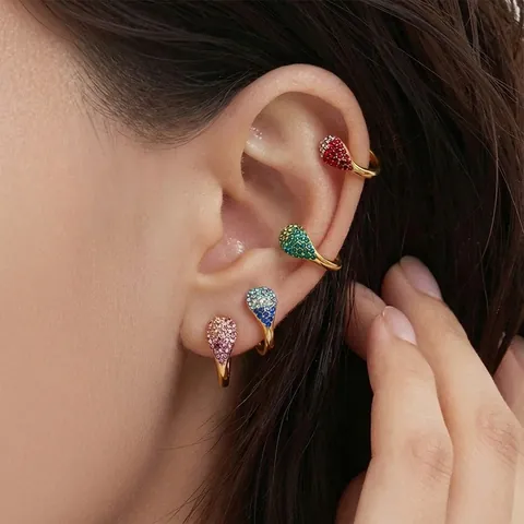 Pendientes De Aro Huggie Acero Inoxidable Circonita Colorida Gota Bañado Oro Joyas Moda Mujeres Anti Deslustre Micro Pave
