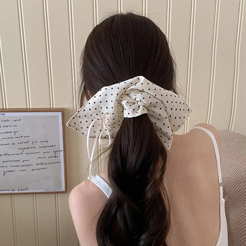 Elastico Per Capelli Con Fiocco Grande A Pois Elegante Nastro In Tessuto Porta Coda Di Cavallo Stile Francese Per Donna