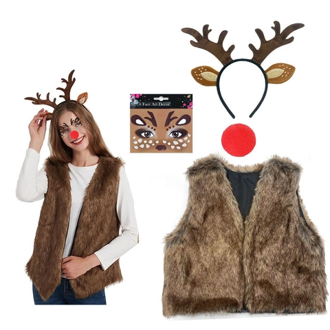 Diadema De Astas De Reno De Navidad Orejas De Peluche Falda Tutú Para Fiesta De Disfraces Accesorios Adultos Niños
