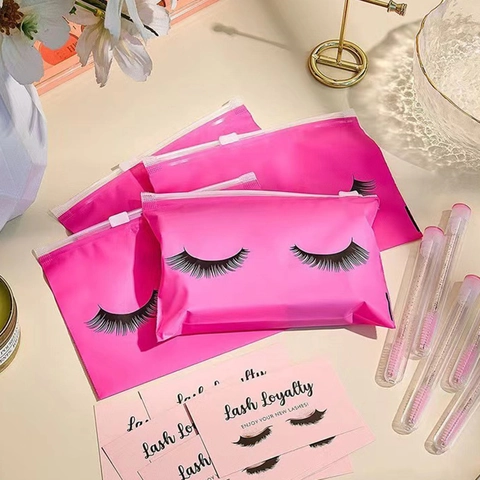 Matte Plastic Zipper Bags Eyelash Pattern Waterproof Cosmetic Makeup Travel Pouch Organizer For Lash Extensions Packaging