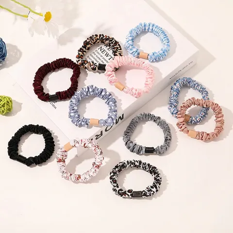 Korean Style Pleated Satin Scrunchies Leopard Polka Dot Floral Patterns Elastic Hair Ties Fashion Accessories For Women