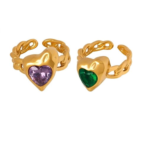 Anello In Zircone A Forma Di Cuore Acciaio Al Titanio Placcato Oro Maglia Catena Gioielli Vintage Regolabili Da Donna