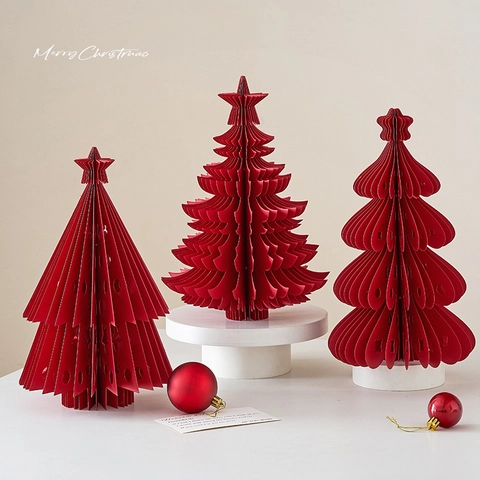 Christmas Tree Desktop Ornament 3D Origami Folding Paper Star Top Seasonal Festive Decor Modern Artistic Style