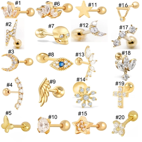 Clous D'oreilles Cartilage Argent 925 Pour Femmes Hommes CZ Zirconia Celestial Star Moon Snake Gothic Punk Bijoux