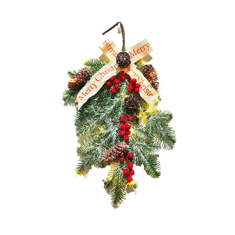 Weihnachts Wandschmuck LED Lichter Rote Beeren Tannenzapfen Frosted Kiefernnadeln Merry Christmas Band