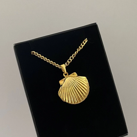 Vintage Medaillon Ketting Roestvrij Staal Echt Verguld Schelp Vlinder Zon Maan Foto Hanger Voor Dames