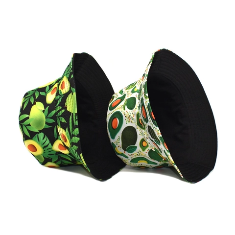 Cappello Alla Pescatora In Tela Di Cotone Stampa Frutta Reversibile Protezione Solare Outdoor Viaggio Unisex Avocado