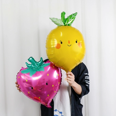 Fruit Vegetable Aluminum Foil Balloons Cartoon Smile Face Party Decoration Inflatable Mylar Balloons Tropical Summer Theme