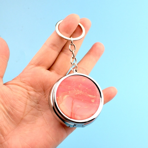 Mini Boîte à Pilules Ronde en Métal Portable Étui de Rangement pour Bijoux Avec Motif Marbre Trois Compartiments Porte-clés Organisateur de Médicaments de Voyage