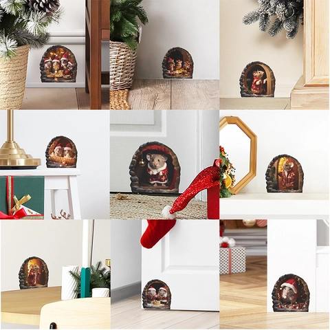 Autocollants Muraux Trou De Souris 3D Décoration De Noël PVC Souris De Dessin Animé Réaliste Décalcomanies De Plinthe