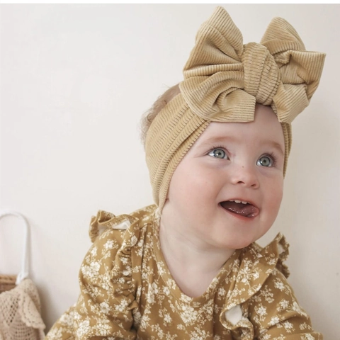 Baby Headband Soft Corduroy Elastic Large Bow Stretchy Hair Band Solid Color Vertical Stripes Infants Toddlers Newborns Hair Accessories